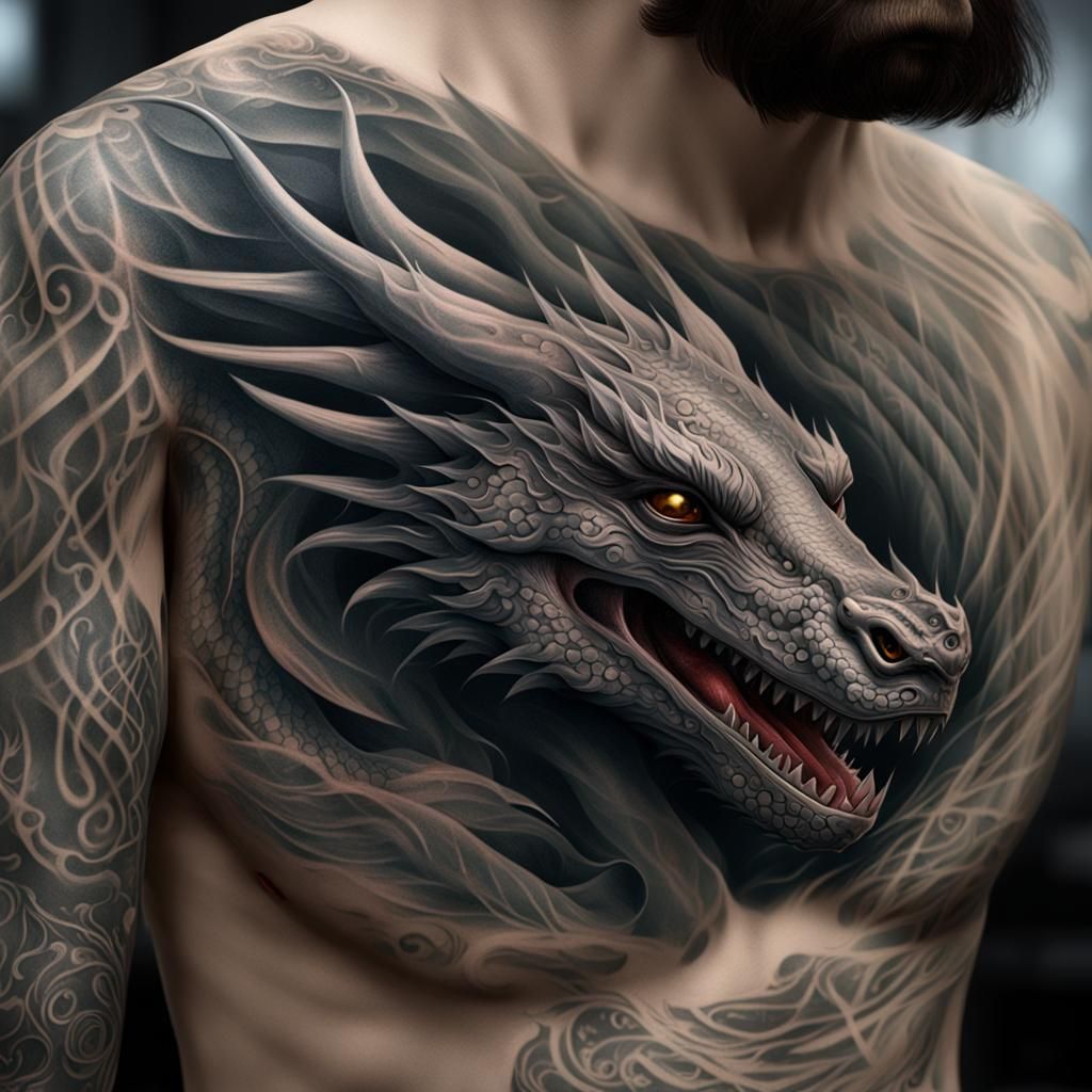 Dragon Tattooed Woman in Hyperrealistic Style