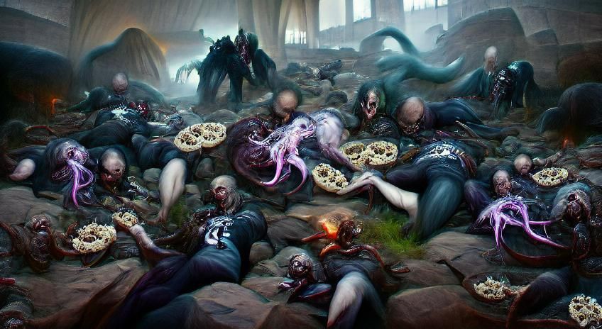Eldritch Horrors Feasting in a Dark Fantasy Scene