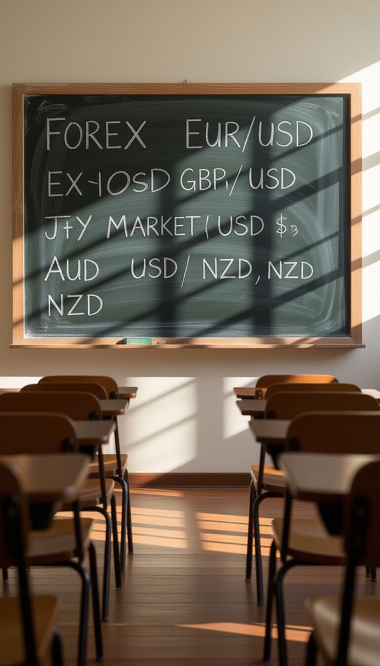 Hyperrealistic Classroom Blackboard with Forex Terms