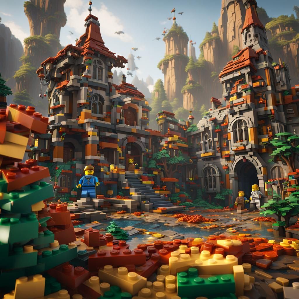 Detailed LEGO Matte Painting in Deep Color