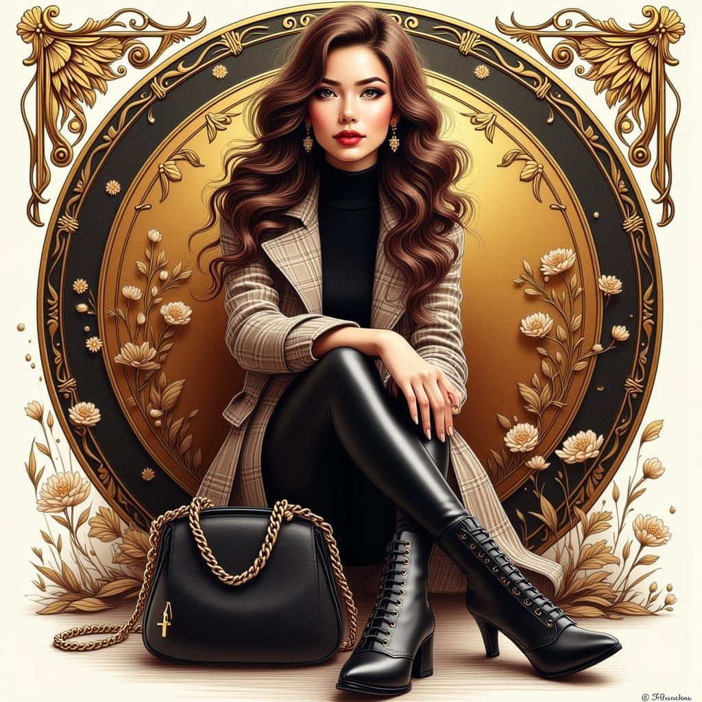 Glamorous Fashion Illustration in Art Nouveau Style