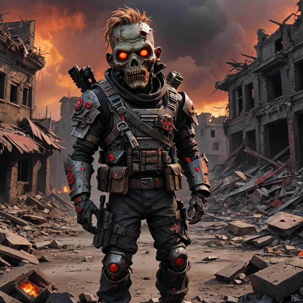 Zombie Mercenary Doll in Ruined City Concept Art