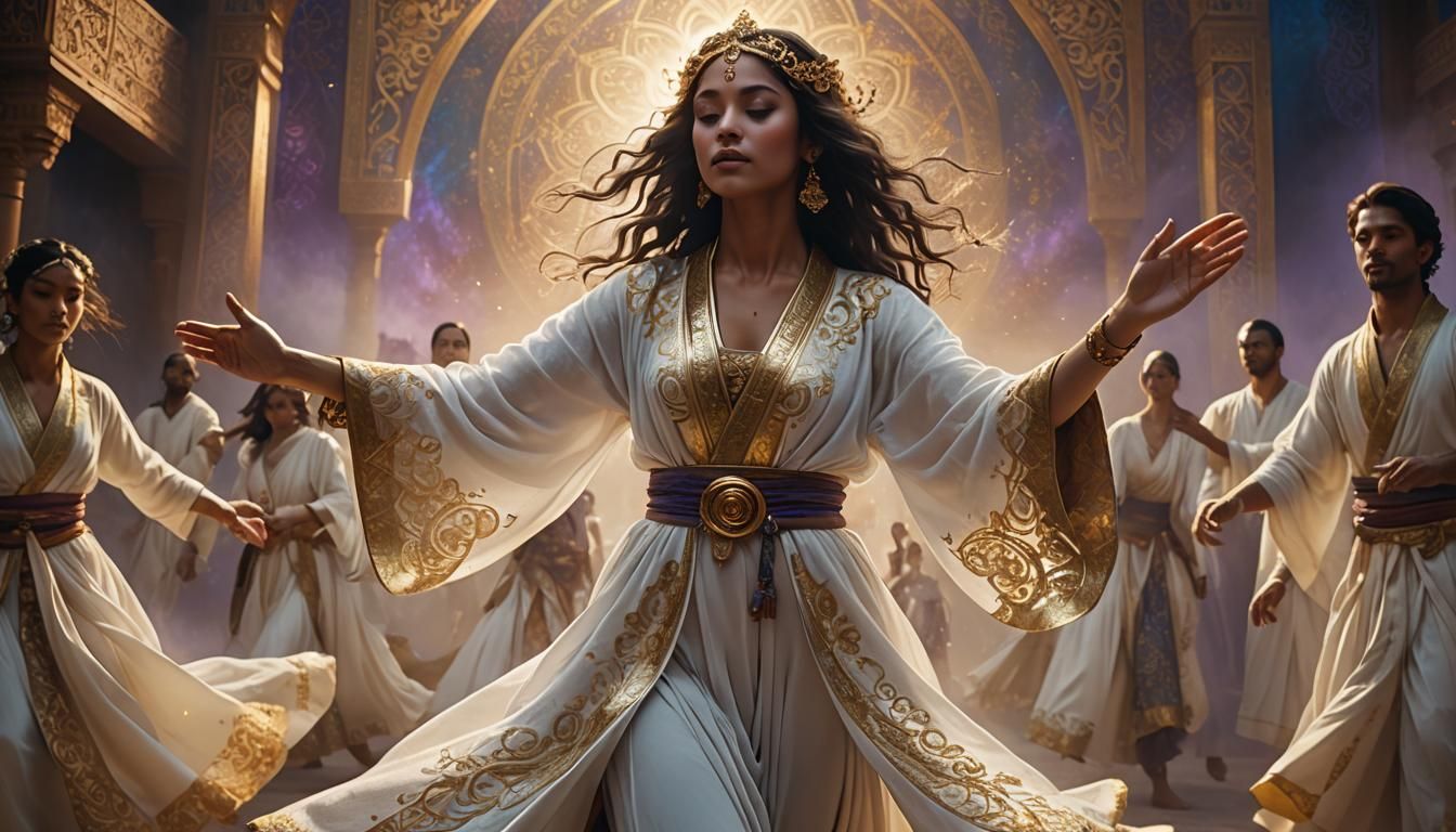 Sacred Dance in Ethereal Matte Painting Style