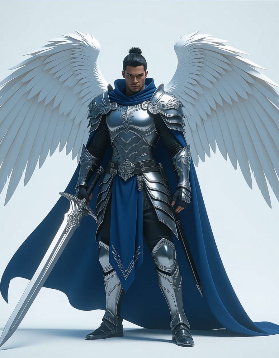Indonesian Aasimar Warrior with Angelic Wings