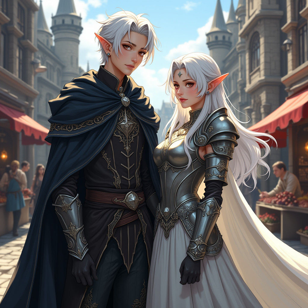 Anime Elves in Medieval City, Studio Trigger Style