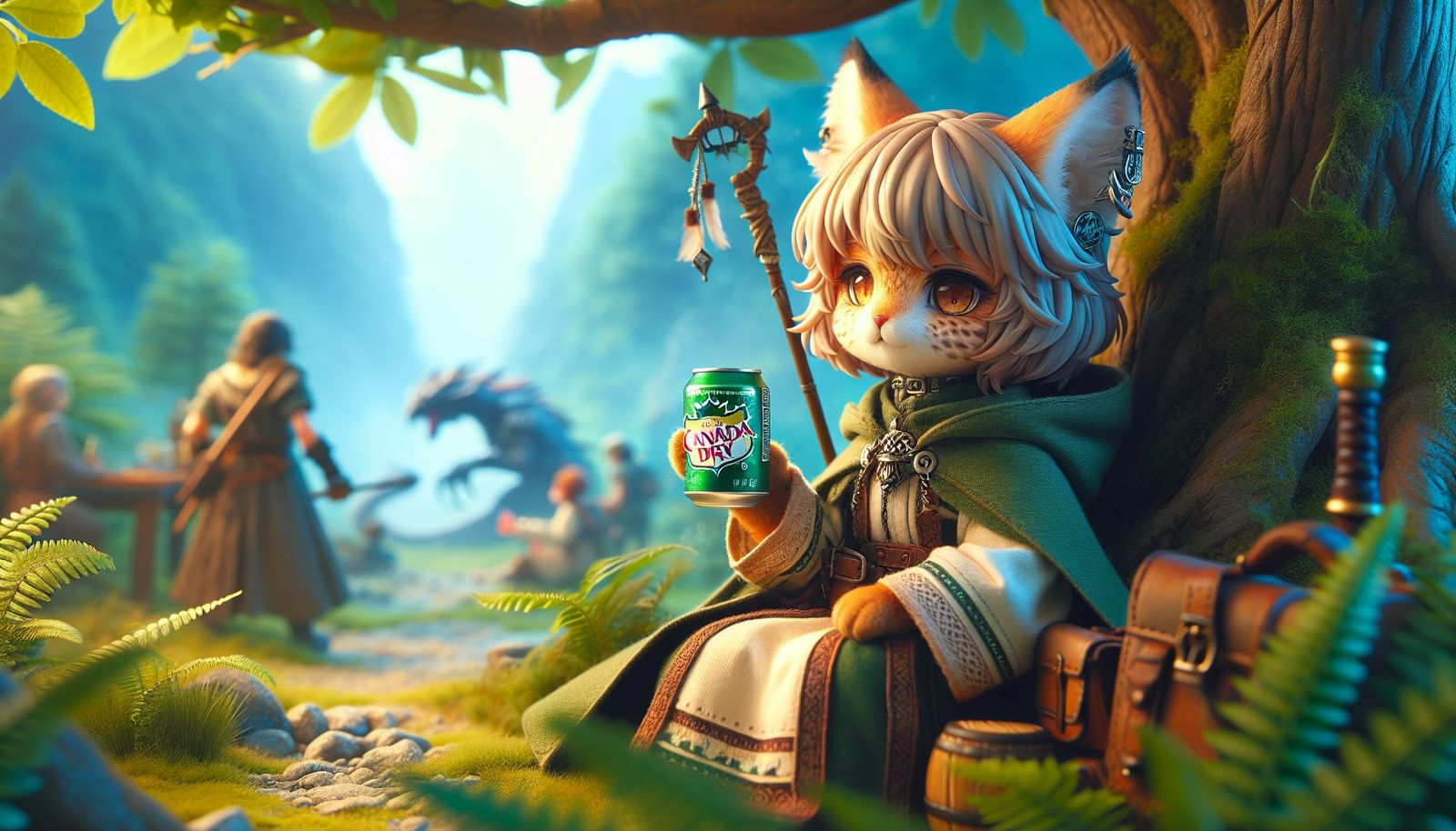 Anime Lynx Girl Sipping Ginger Ale