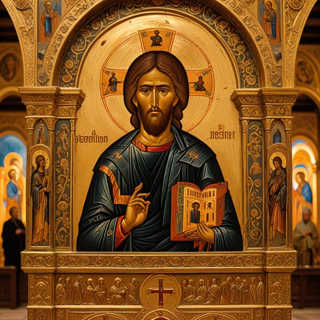 Byzantine Orthodox Church Interior with Golden Hour Glow