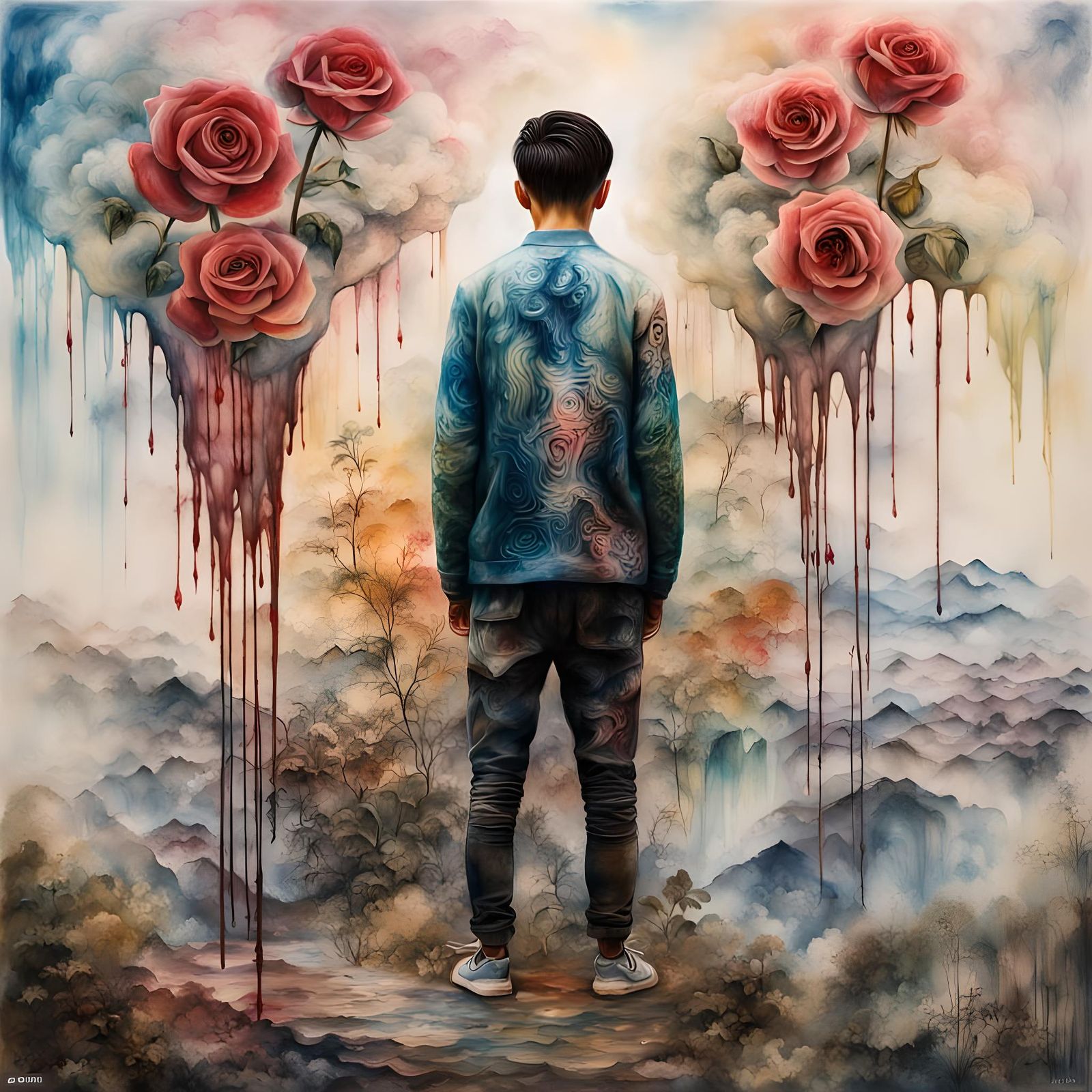 Encaustic Art Portrait with Summer Landscape