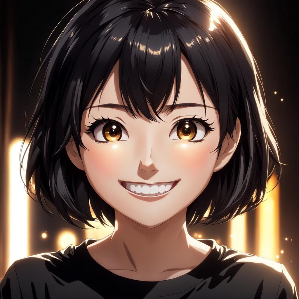 Anime Girl with Short Black Hair and Smile