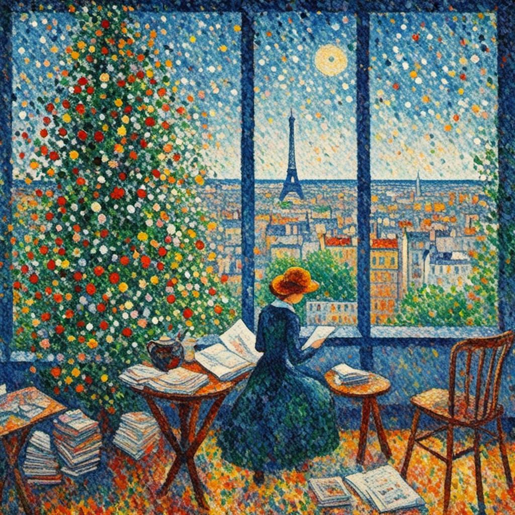 Girl Reading in Paris: Dadaist Pointillism