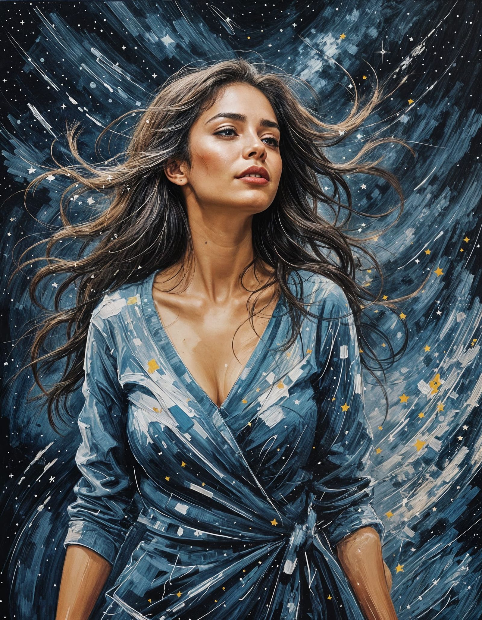 Abstract Painting of a Disintegrating Latina Woman