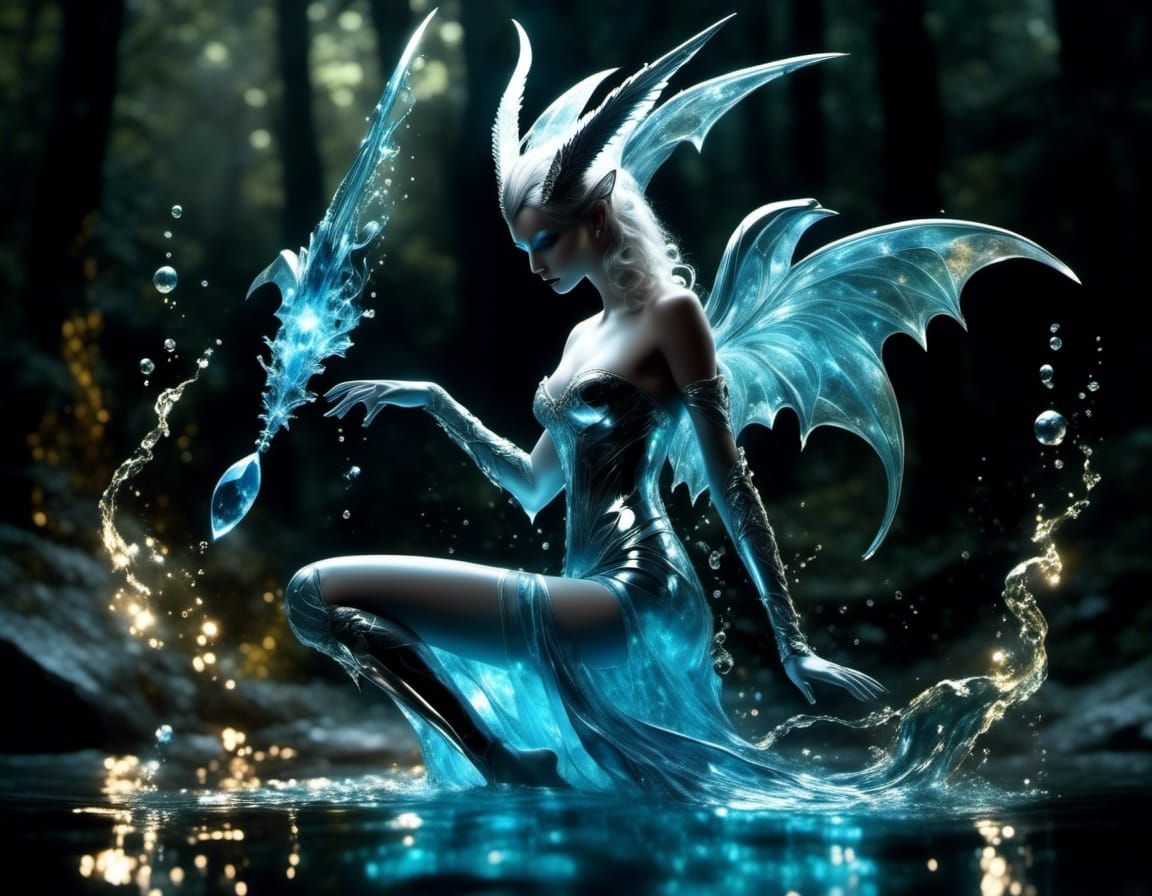 Ethereal Water Demoness Emerges from Enchanted Pond
