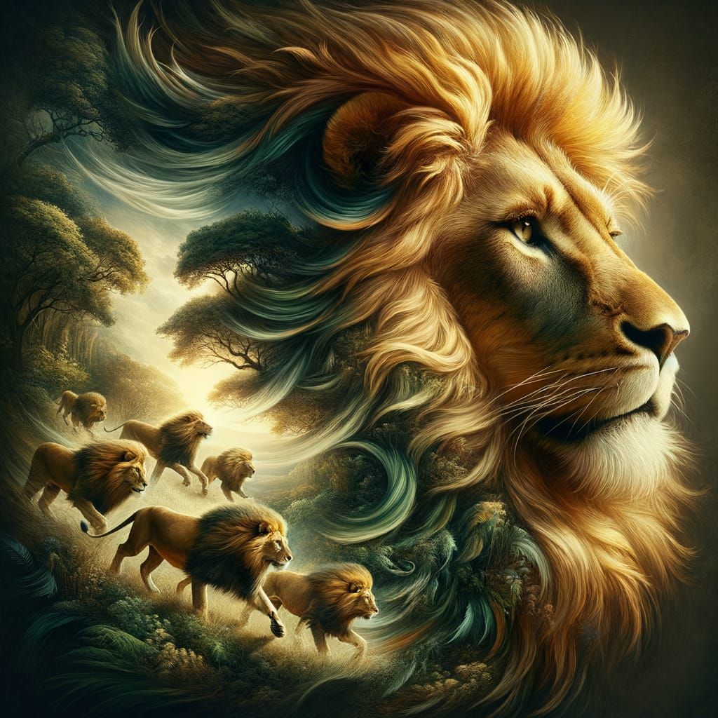 Majestic Lion Portrait in 18th-Century Oil Painting Style
