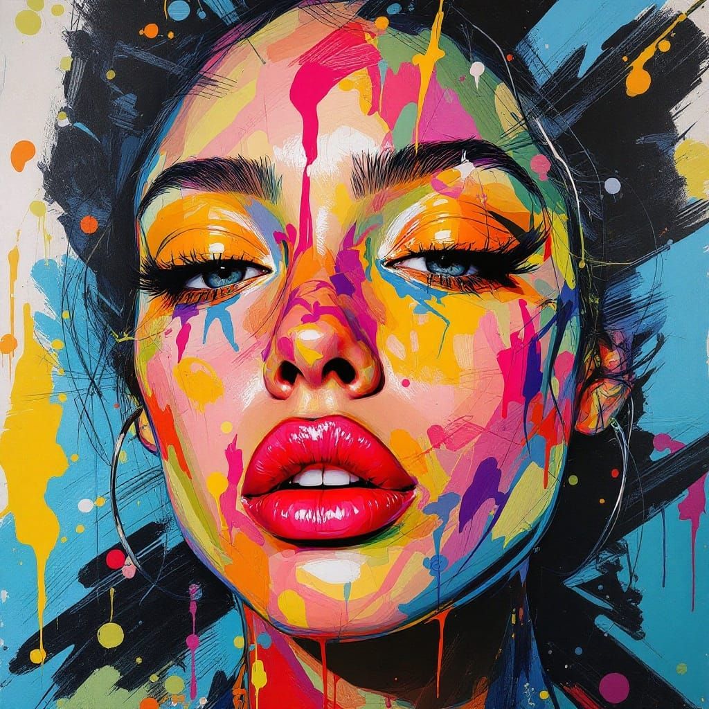 Abstract Portrait in Style of David Choe and Nielly