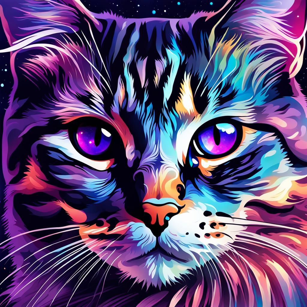 Galactic Cat: Hyperrealistic Digital Art Portrait