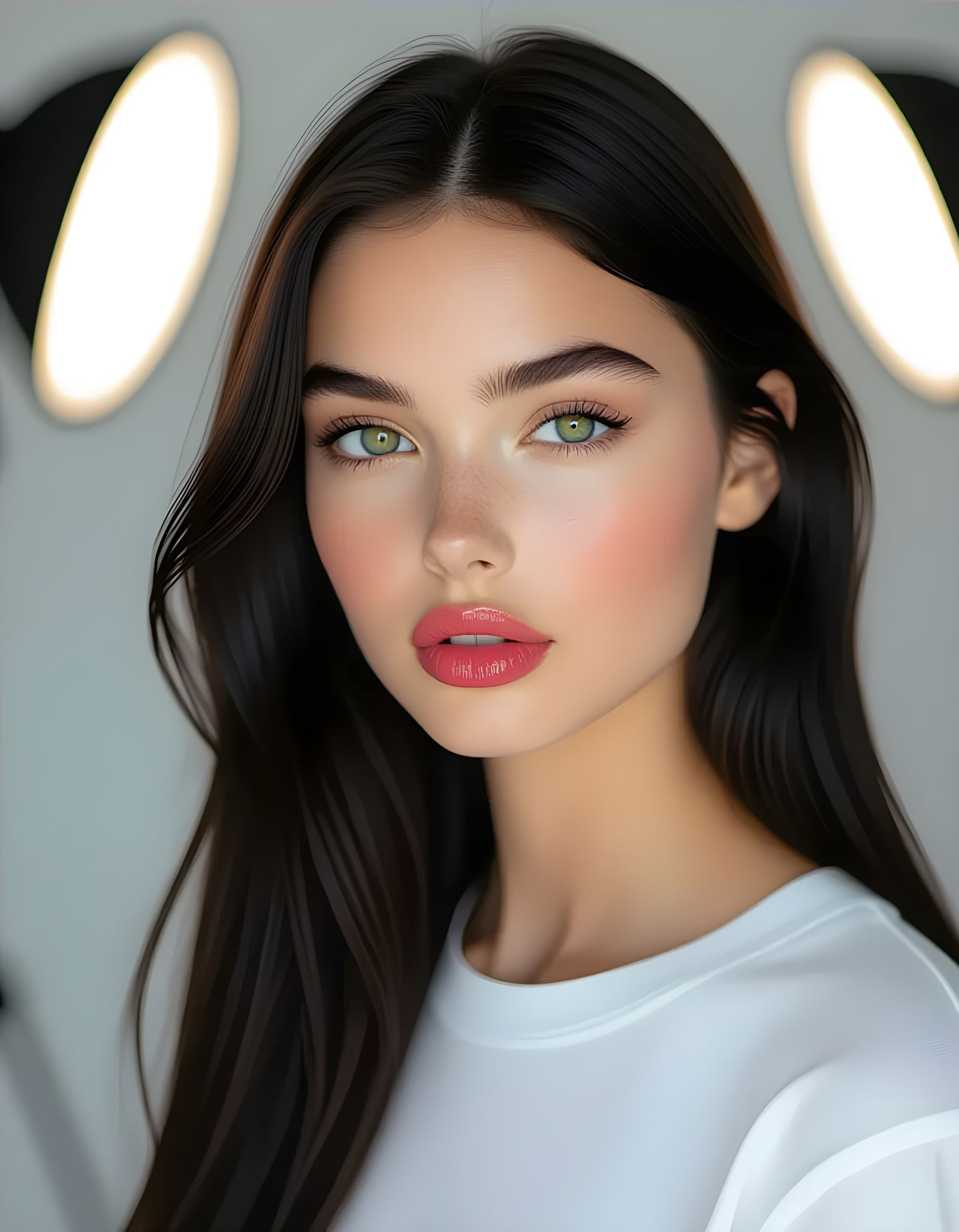 Hyperrealistic Portrait of a Beautiful Girl with Pink Lips