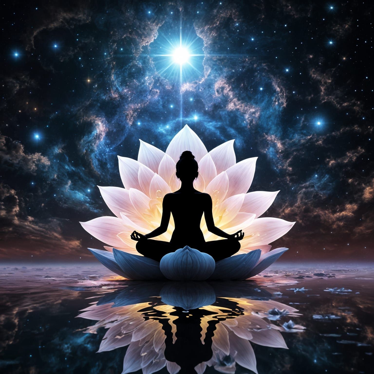 Ethereal Lotus Blossom Sanctuary in Cosmic Waters