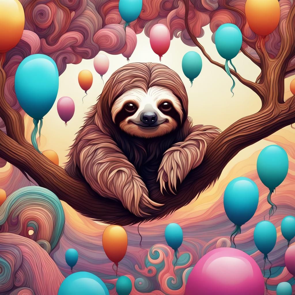 Balloon Sloths in a Candyland Wonderland
