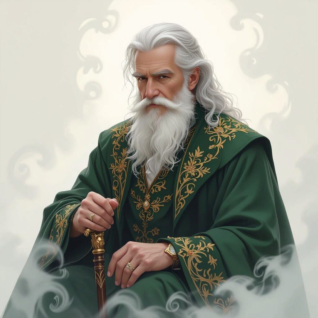 Elegant Old Man in Fantasy Style with Golden Embroidery