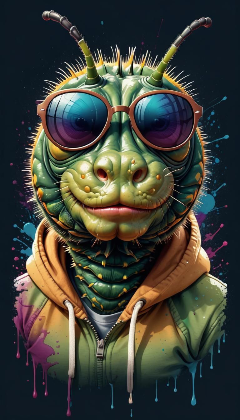 Cool Caterpillar in Sunglasses Vintage Vector Design
