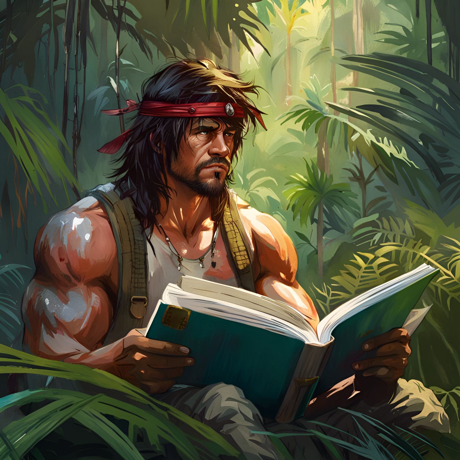 Rambo Reading Portrait in Digital Art Style