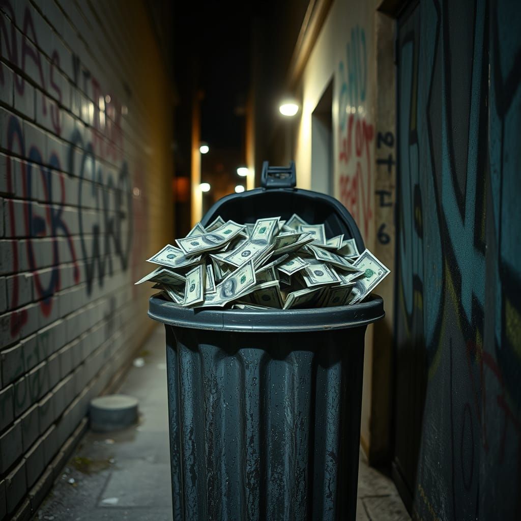 Abandoned Alley Filled with Cash and Graffiti