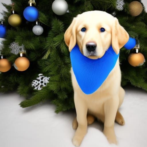 Fluffy Golden Labrador Retriever with Christmas Ornament