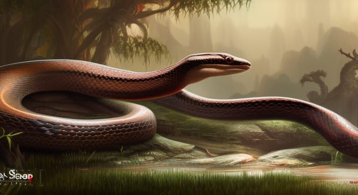 Striped Snake with Tusks in Swamp: Matte Painting