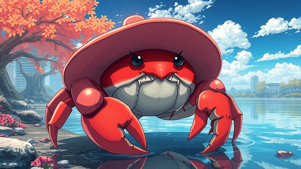 Curious Crab in Anime Style Double Exposure