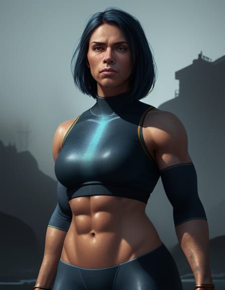 Athletic Woman with Distinctive Physique in Iridescent Hues