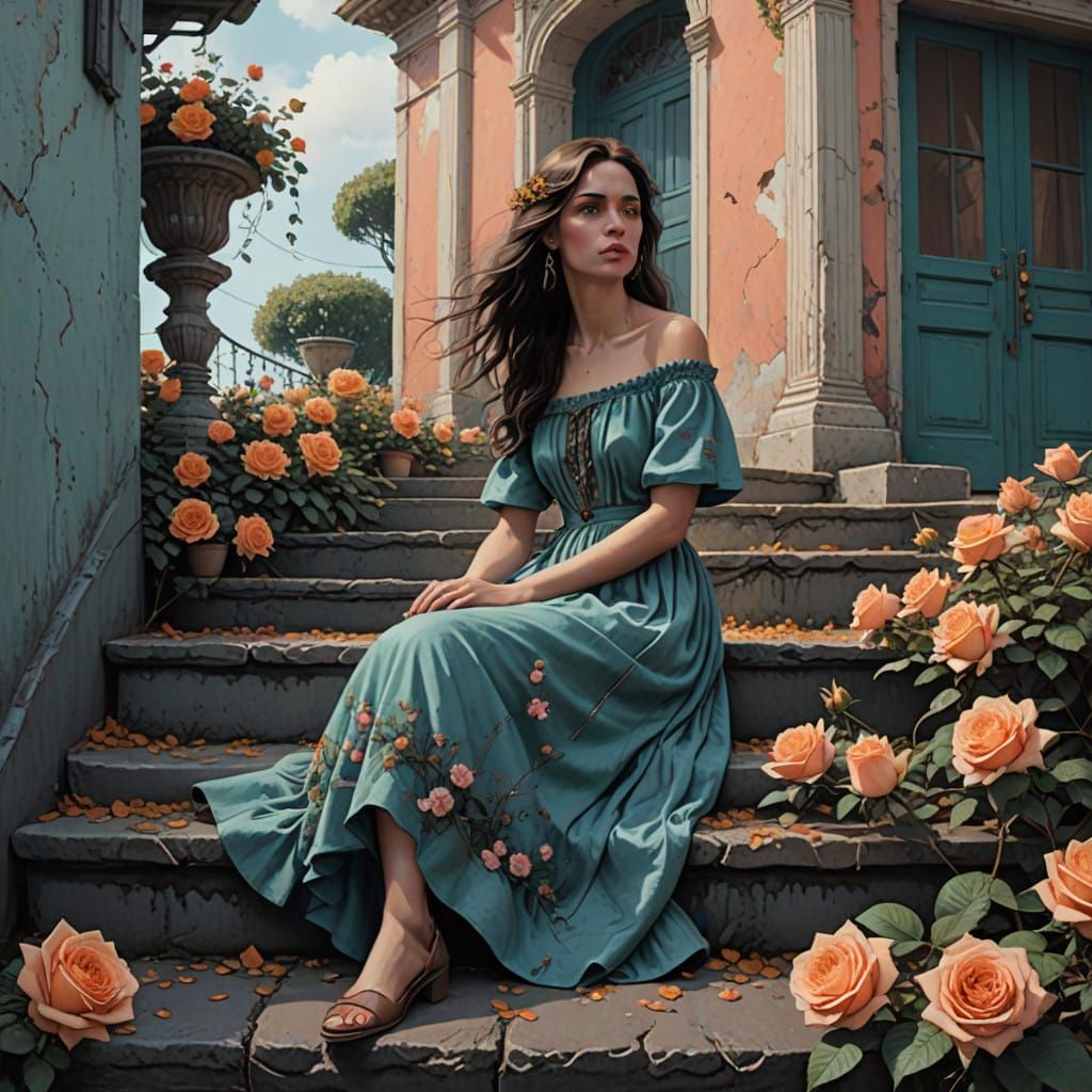 Ethereal Mediterranean Beauty Lost in Thought