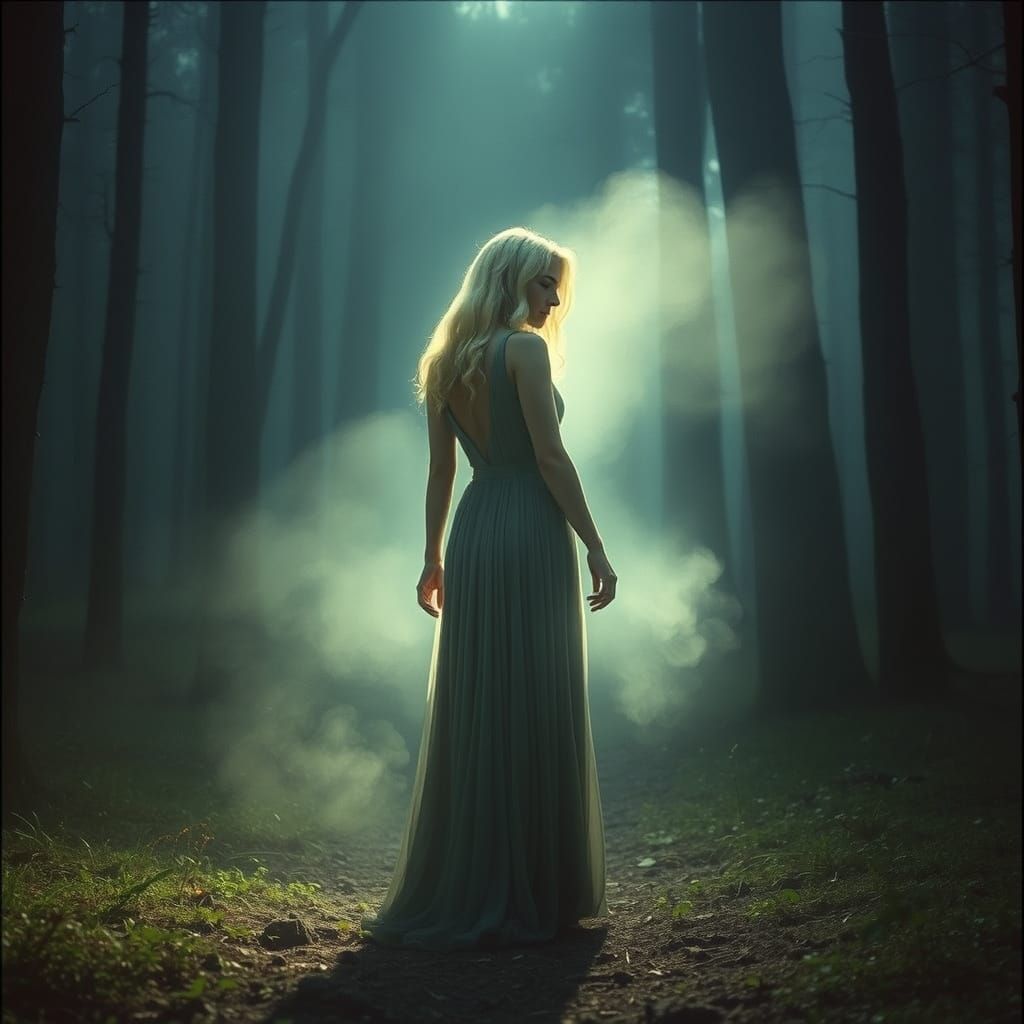 Mysterious Blonde Woman with Psychic Powers in Forest
