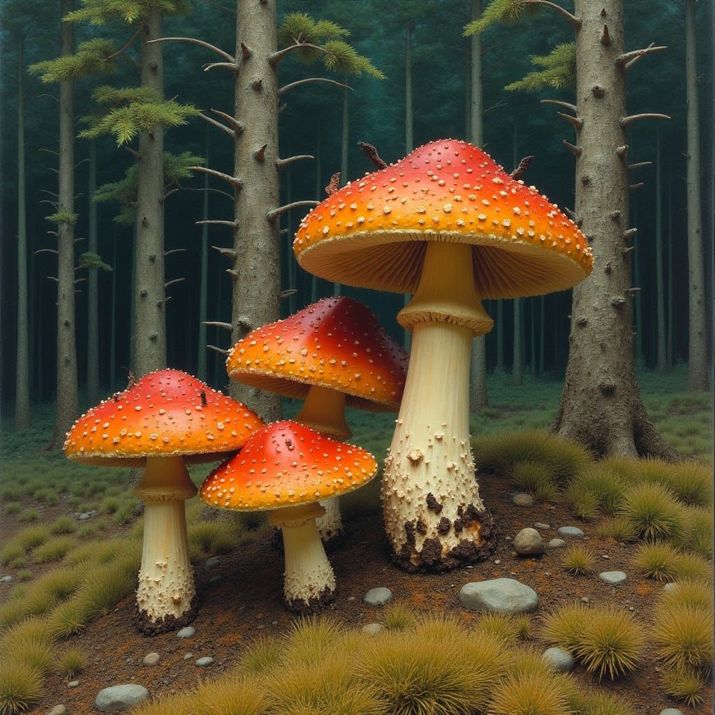 Enchanting Mushrooms in a Spruce Forest