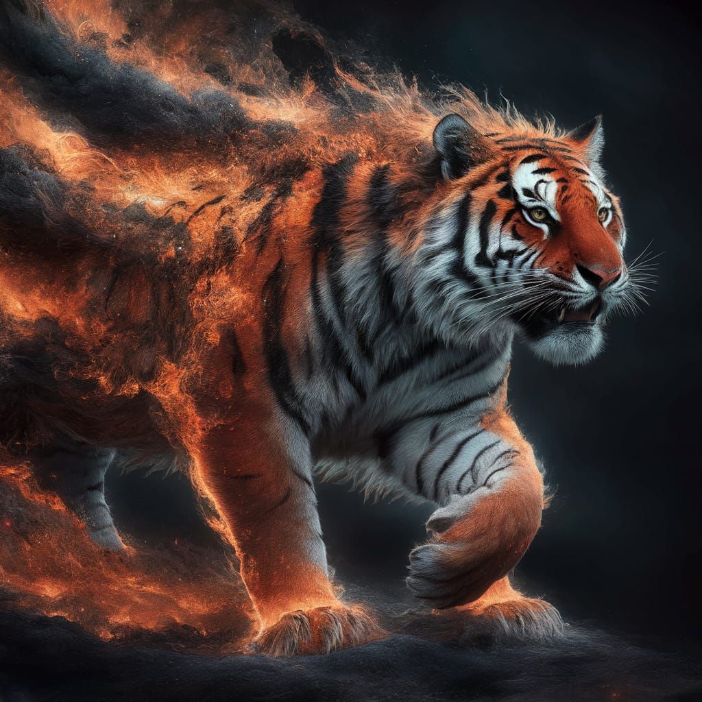 Fiery Galaxy Tiger: A Digital Matte Painting