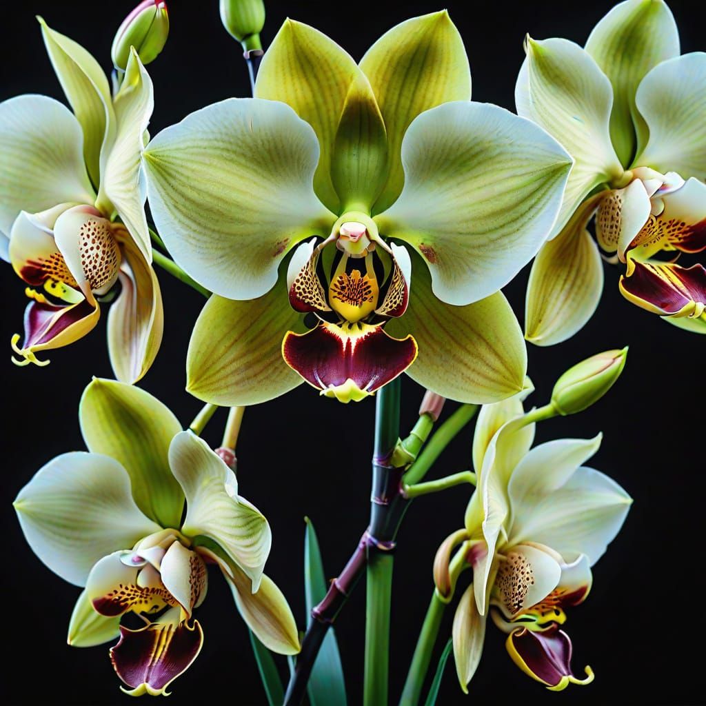 Deadly Cymbidium Orchid in Darkness: Botanical Art