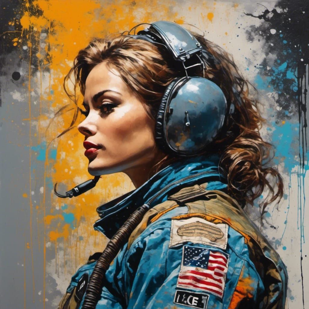Female Fighter Pilot in Graffiti Art Style