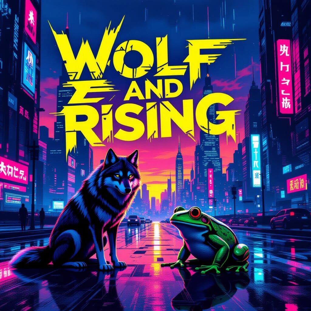 Cyberpunk Album Cover: Wolf and Frog Rising
