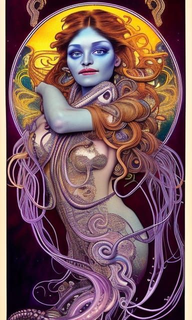 Intergalactic Stargoddess Illustration in Art Nouveau Style