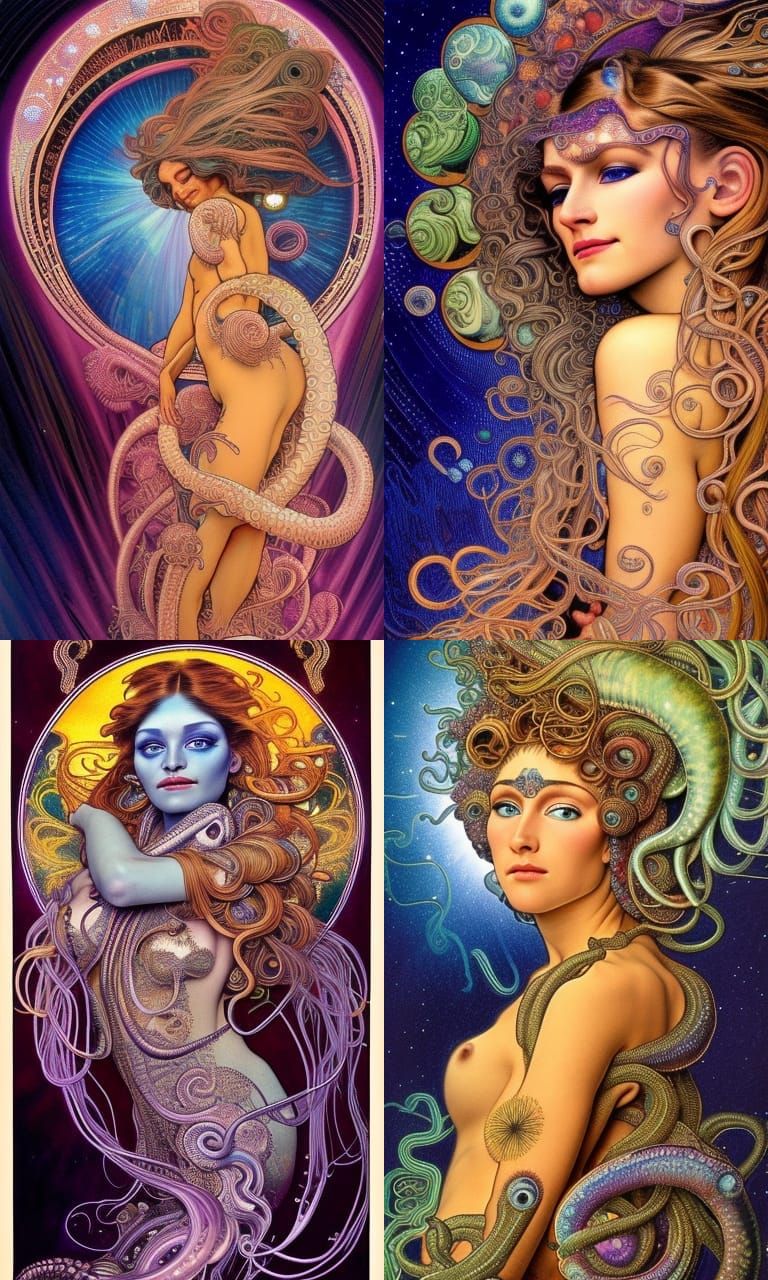 Extraterrestrial Stargoddess in Opalescent Art Nouveau Style
