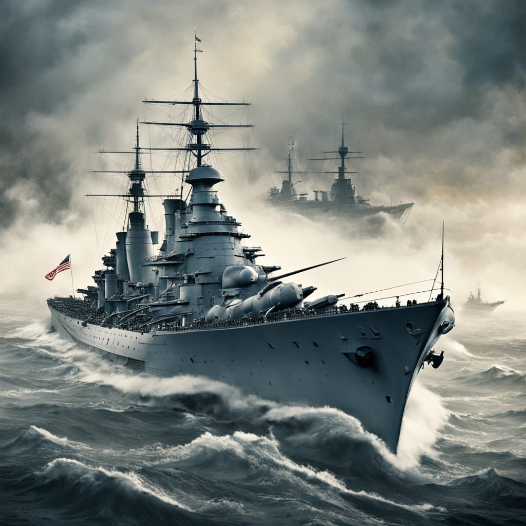 Bismarck Battleship Rises from Misty Fog in Cinematic Film S...