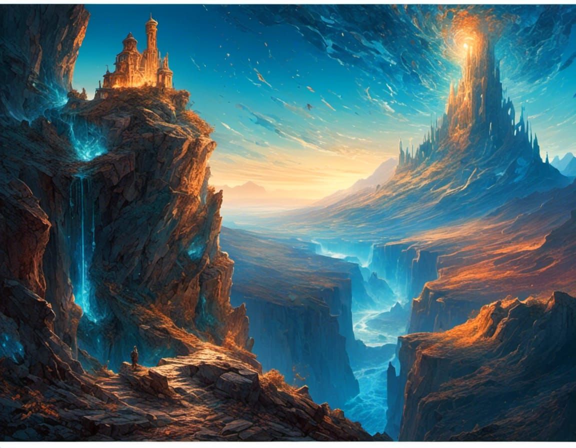 Cliffside Tower Emitting Brilliant Blue Light