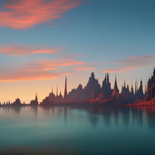 Sunset Cityscape: Detailed Matte Painting in Deep Color