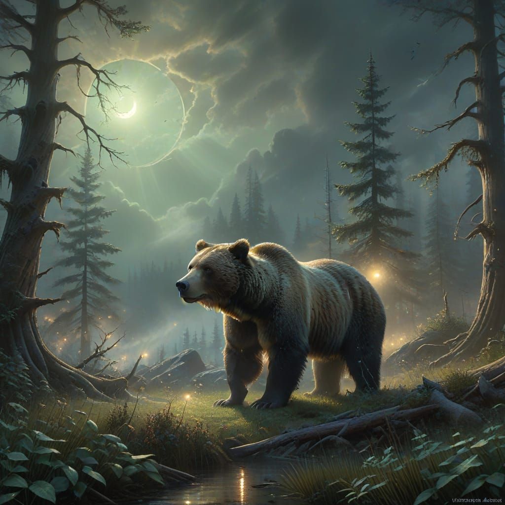 Surreal Sfumato Landscape at Dawn during Total Solar Eclipse