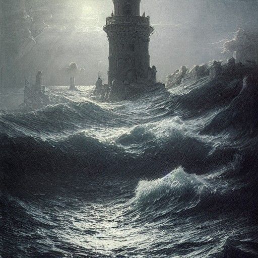 Gothic Castle Island in Stormy Sea