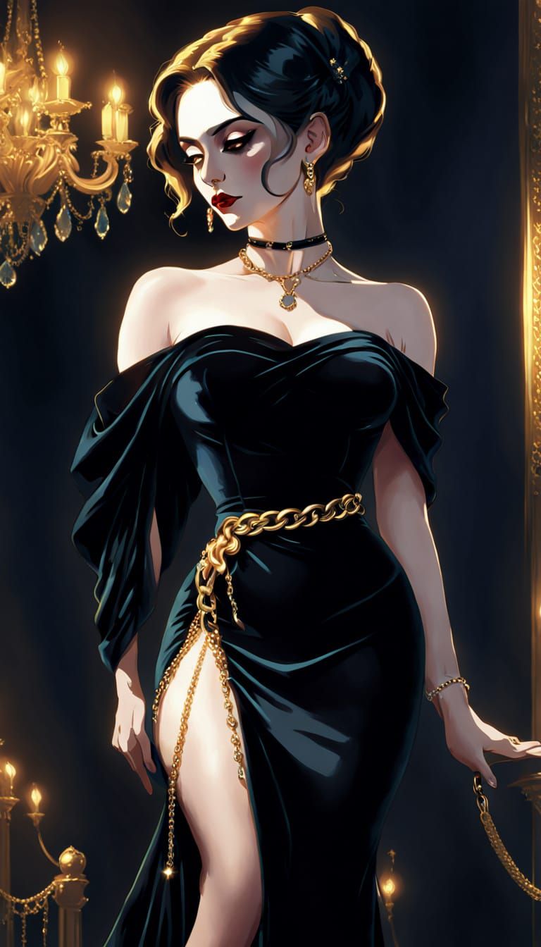 Elegant Madame X in Anime Style Velvet Gown
