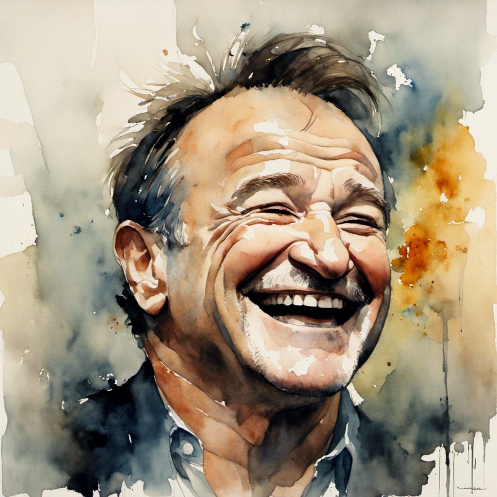 Robin Williams Laughing Portrait