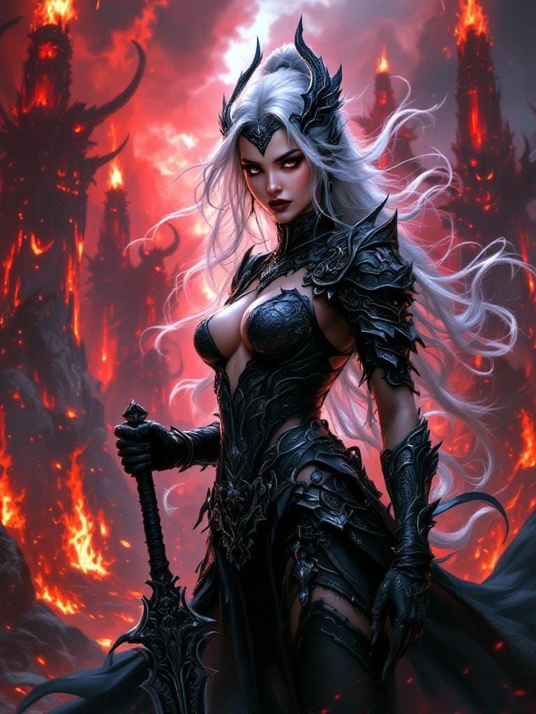 Fierce Thai Woman Warrior with Greatsword in Fantasy Portrai...