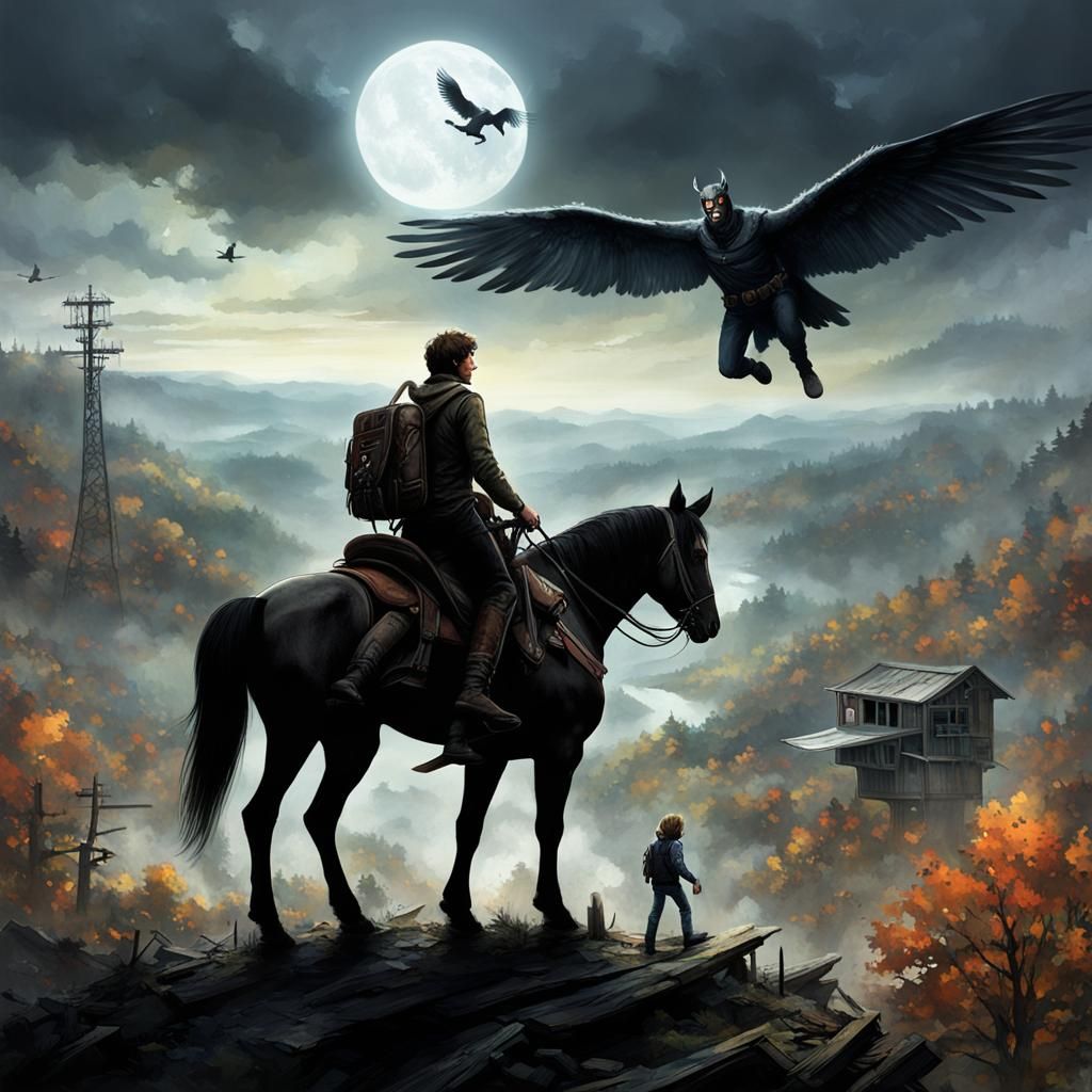 Post-Apocalyptic Rider Watched by Mothman