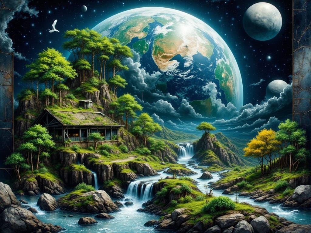 Orbital Earth Emerges in Surreal Art Style