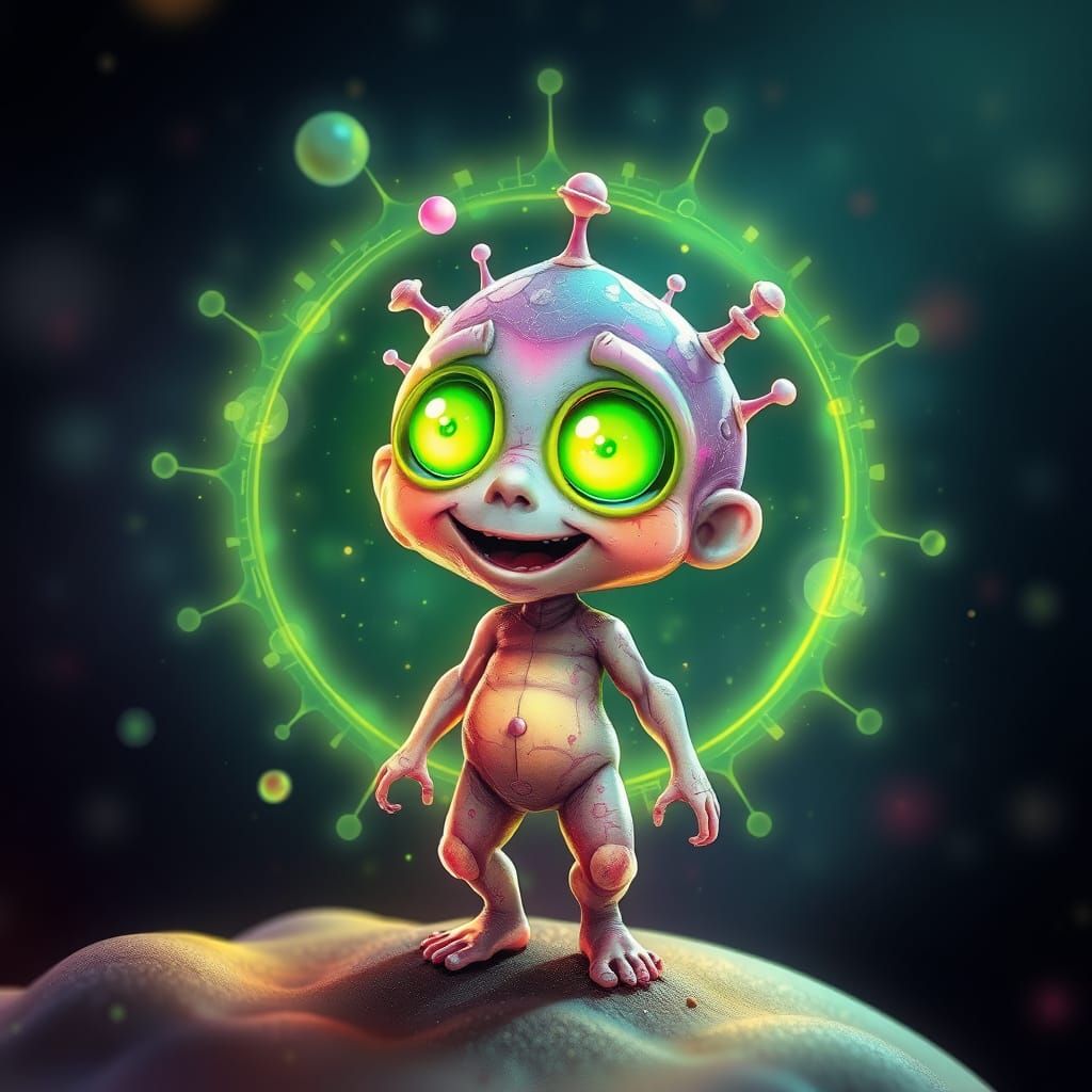 Joyful Multicolored Microbe Creates Human in Astral Cosmic S...